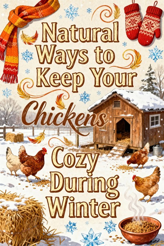 cozy chickens in winter